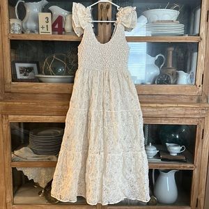 Medium Eira Flutter Sleeve Embroidered Midi Dress in Ecru Floral